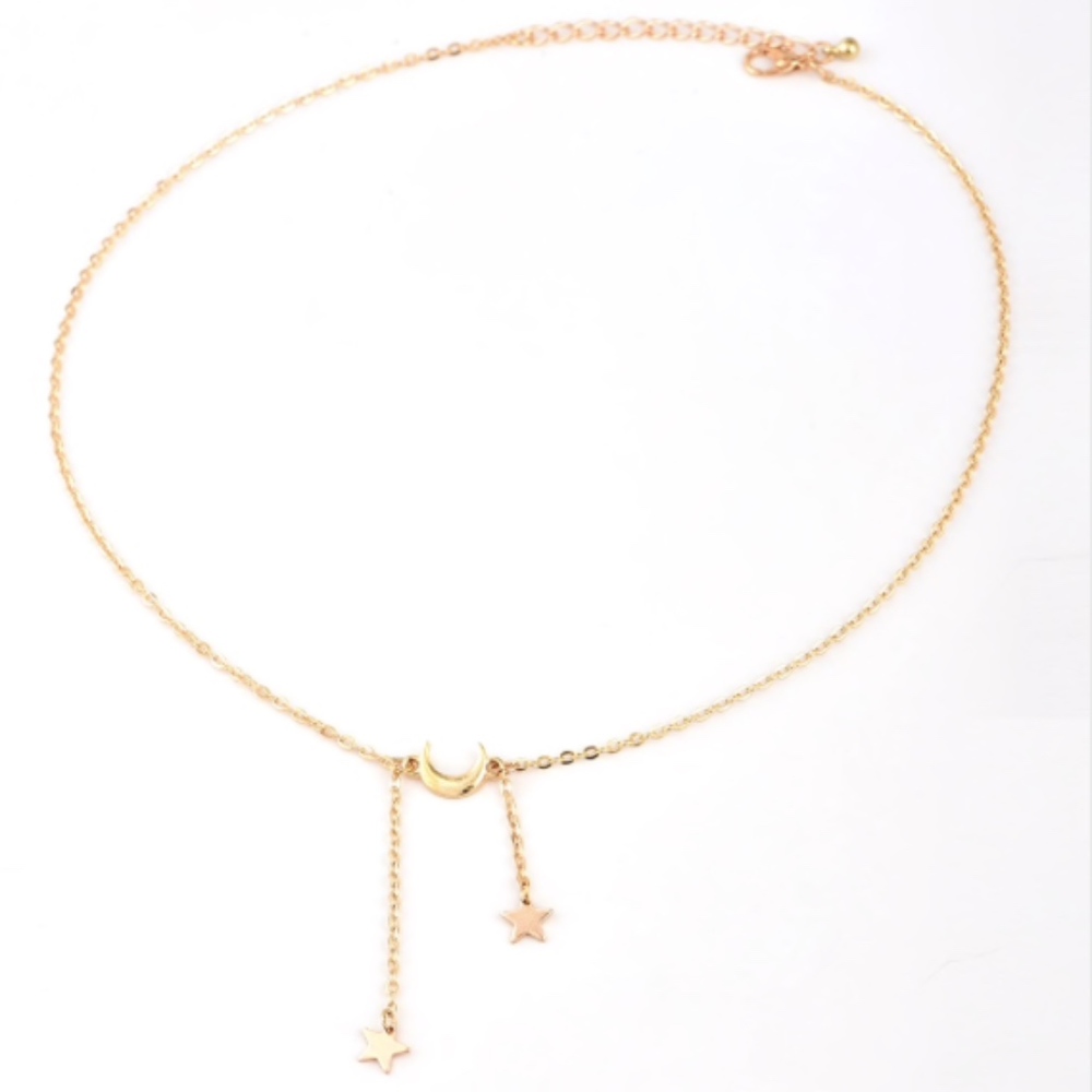 Gold Color Stars and Moon Tassel Necklace - Picture 2 of 3